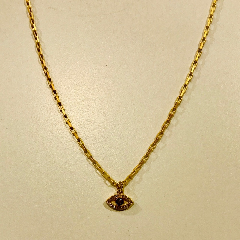 16 inch gold plated chain with enamel evil eye